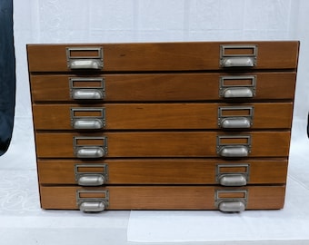 Armoire à tiroirs 1950 Ancienne boîte à tiroirs Bauhaus Cognac Square Mid Century Industriel