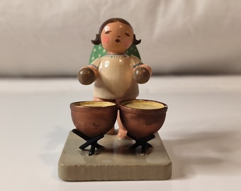 Wendt and Kühn angel with kettledrum made of wood Erzgebirge collector&#39;s item