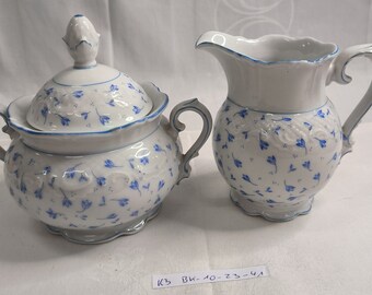 Porcelain sugar and milk large blue white