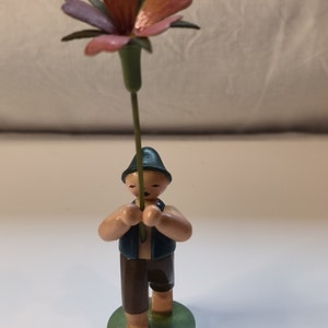 Flower child boy with pink flower made of wood from Wendt and Kühn from the Erzgebirge image 3