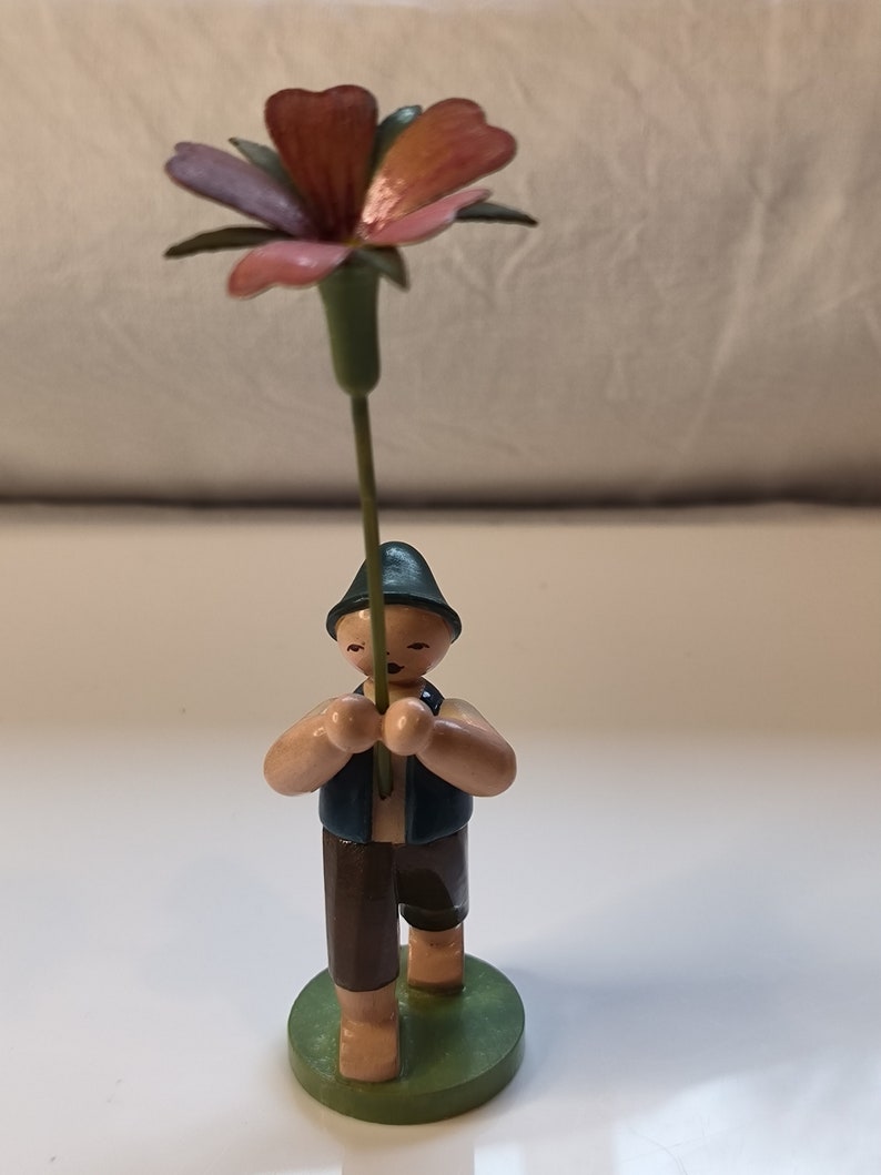 Flower child boy with pink flower made of wood from Wendt and Kühn from the Erzgebirge image 3