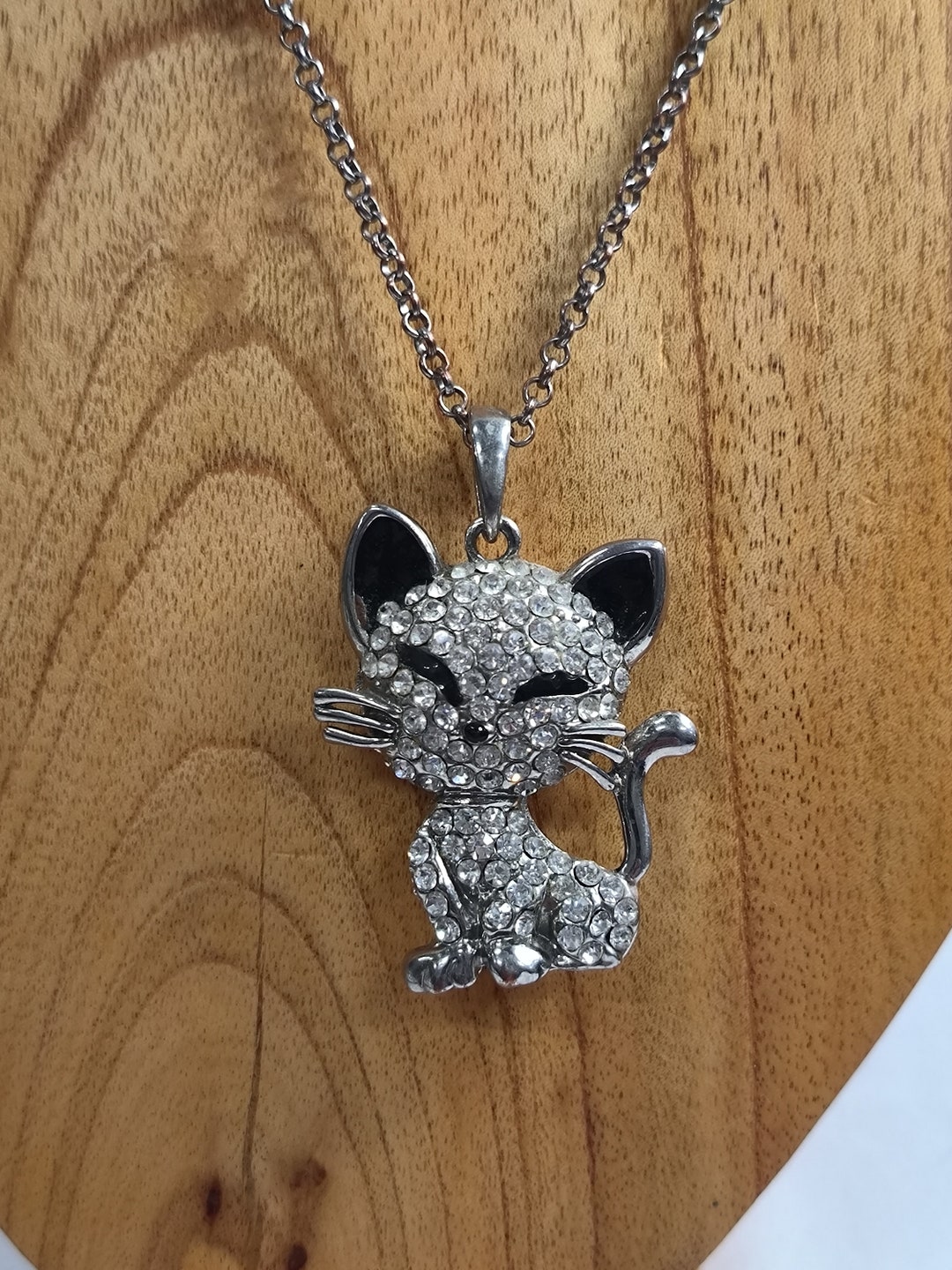 Chain With Glitter Cat Pendant 85 Cm Long Etsy