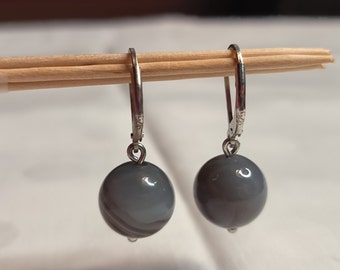 925 silver earring with agate pearl for hanging