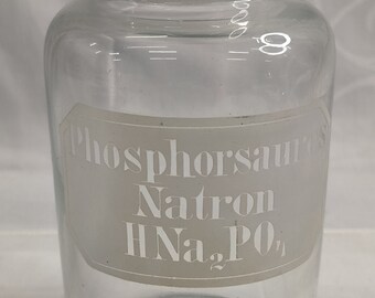 Antik  ,,Phosphorsäure Natron HNa 2  PO " Apothekerflasche Glas mit geschliffenen Verschluss