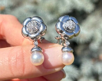 Pearl and Diamond Earrings 18k White Gold