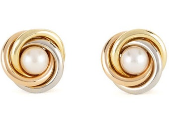 Natural Cultured Pearl Clips Earrings in 18k Yellow, White and Rose Gold