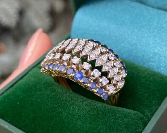 Vintage Diamond and Sapphire Ring in 18k Gold