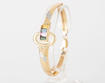 Rainbow Sapphire Bangle Bracelet 18k Gold