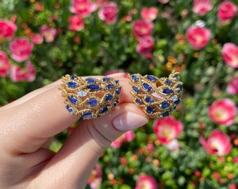 18k Gold Sapphire and Diamond Clip-On Earrings