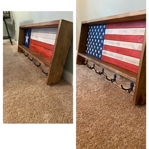 American flag wooden coat rack