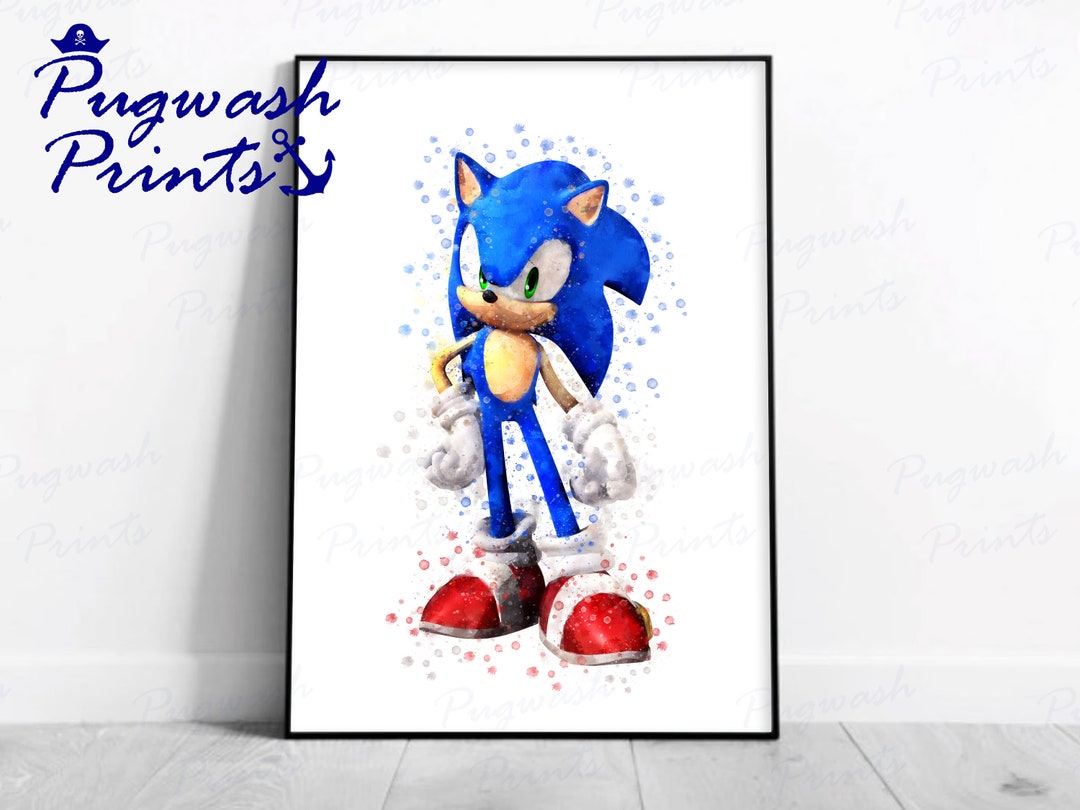 Gaming Print 'SONIC THE HEDGEHOG' Sonic Watercolour Splash Art, Gaming ...