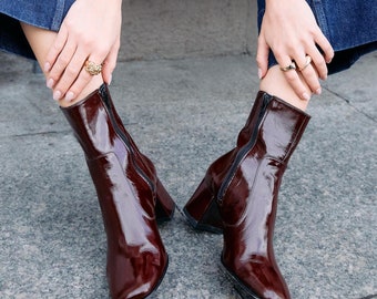 Patent leather burgundy boots hot sale