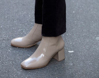 Beige Patent Leather Ankle Boot