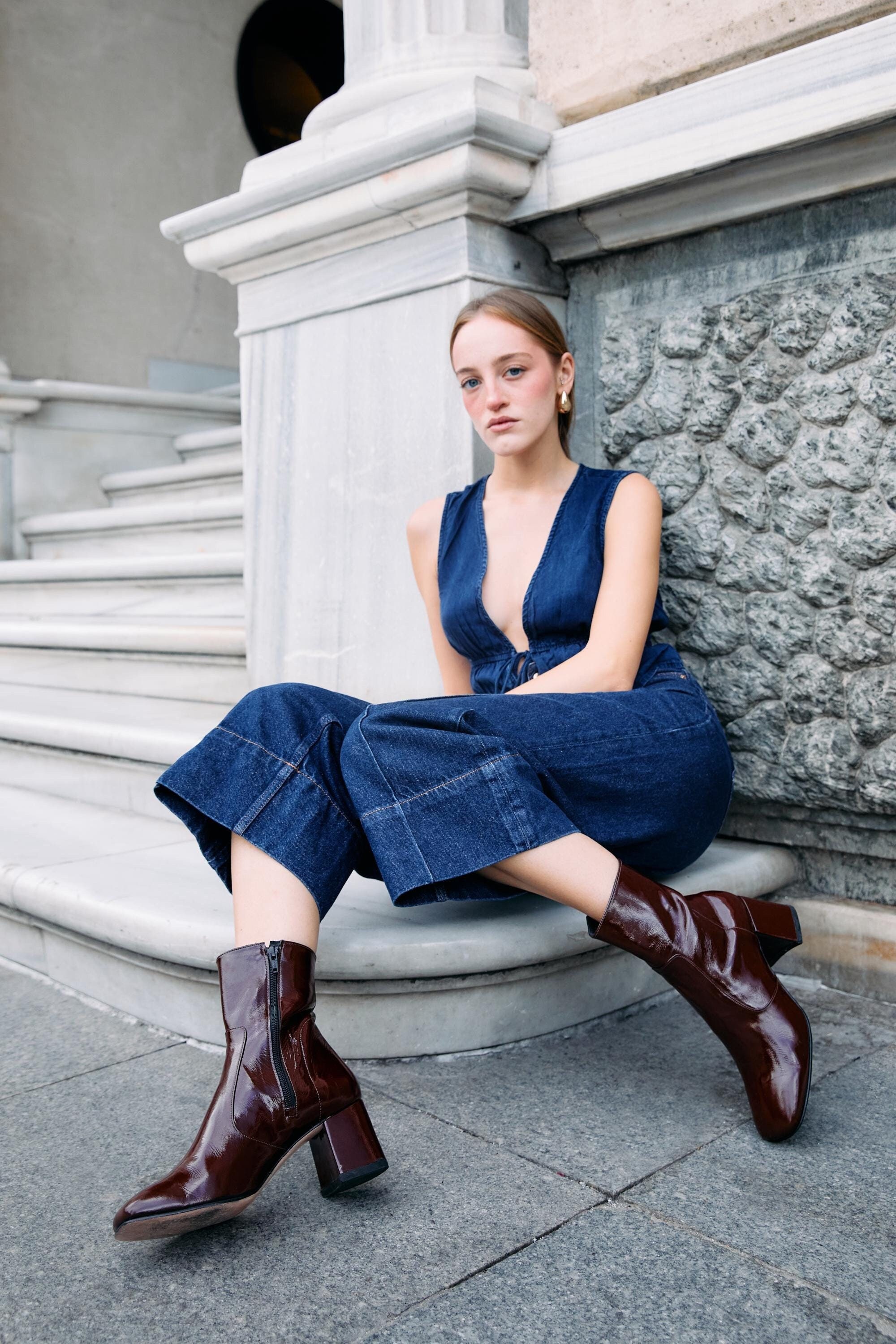 Handmade Burgundy Patent Leather Boots for Women |Stylish Women's Burgundy Boots | Custom Burgundy Leather Booties | Trendy Women's Footwear
