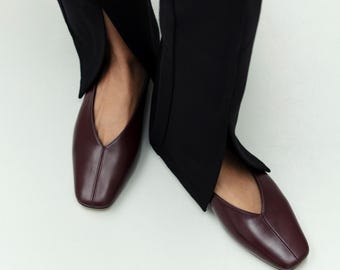 Fayne Studio- Leather Deep Burgundy Ballerina Shoes- Women's Flat