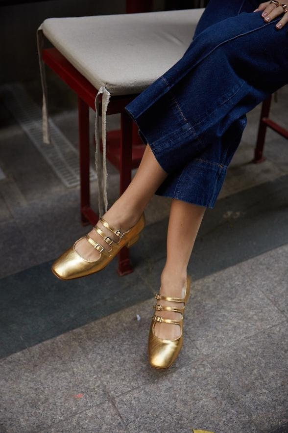 slim fit dress slacks Paris Gold Metallic Heels EU 41 / US 10 main image 1