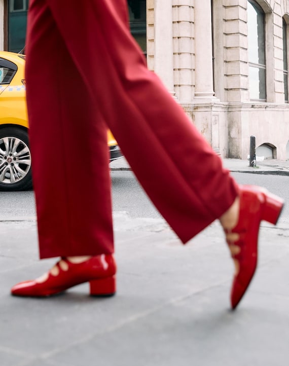 Elegant Red Leather Mary Jane Shoes for Women - Etsy