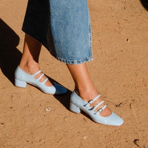 Elegante babyblauwe leren Mary Jane-schoenen voor dames - Perfect bruiloftsschoeisel, comfortabel schoeisel