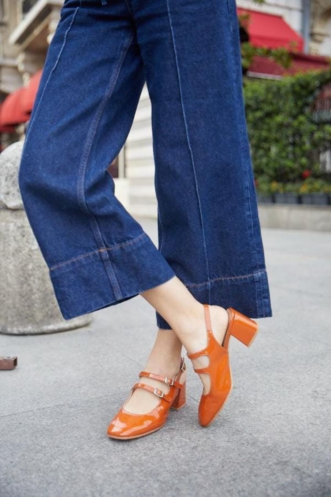 Handmade Orange Patent Leather Mary Jane Shoes – Everyday Elegance - Main Image
