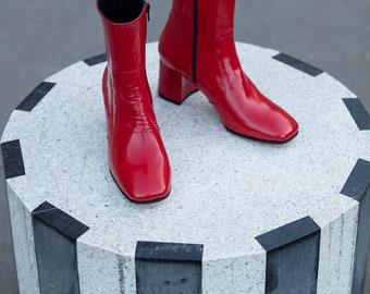 Red Patent Leather Handmade Boot