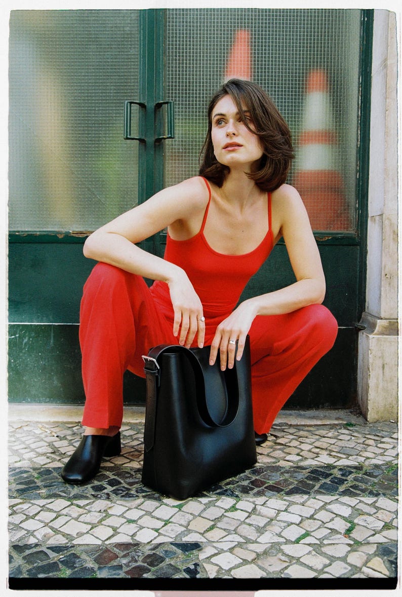 Fayne- Elegant Handmade Black Leather Tote Bag I Women Leather Bag | Oversized Leather Tote Bag / Large Commuter Bag image 2