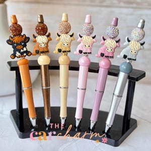 Highland Cow Beaded Pen | Cute Beaded Pen | Cow Themed Pen | Unique Beaded Pen | Cow Pen Accessory | Trendy Beaded Pen | Aesthetic Cow Pen