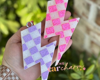 Checkered Lightning Bolt Car Freshie | Retro Car Accessory