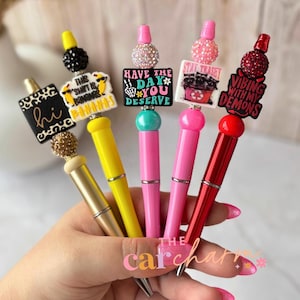 Stylo perlé | Stylo mignon avec dictons | Cadeau stylo coloré | Fournitures de bureau amusantes | Cadeau pour elle | Papeterie positive | Stylo d'écriture esthétique