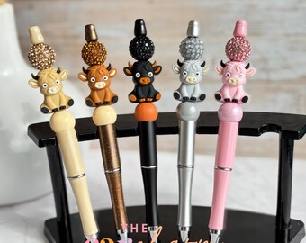 3D Highland Cow Beaded Pen | Refillable Black Ink