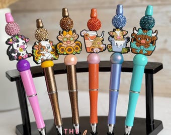 Penna con perline / Penna a forma di animaletto / Mucca, gattino, mucca delle Highlands / Accessorio da scrivania / Regalo per lei / Regali per insegnanti e colleghi