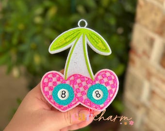 Checkered Heart Cherry 8 Ball Car Freshie: Retro Car Air Freshener