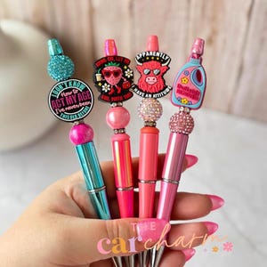 Beaded Pen Set | Funny Quote Pens | Handmade Pens | Unique Stationery | Gift for Her | Fun Pen Collection | Office Desk Accessories
