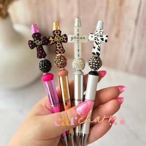 Stylo perlé | Stylo perlé croisé | Stylo fait main | Cadeau Foi | Papeterie chrétienne | Stylo d'écriture religieux | Accessoire de bureau