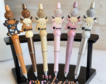 Highland Cow Beaded Pen: Handmade Black Ink Refillable Pen