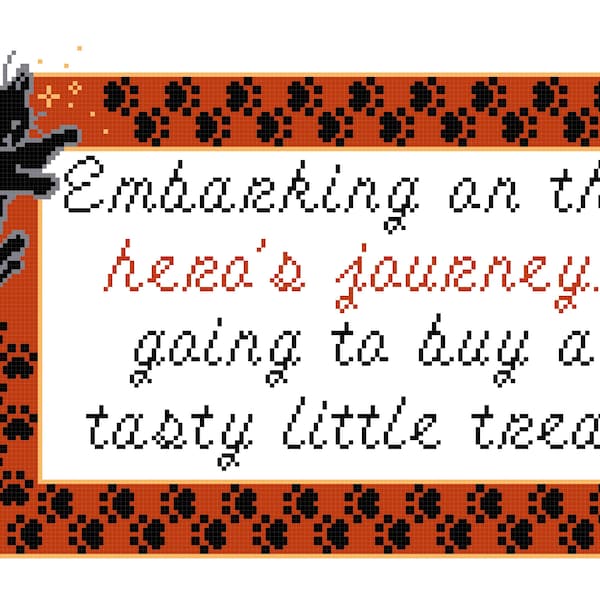 Embarking on a hero's journey... going to buy a tasty little treat cross stitch pattern pdf