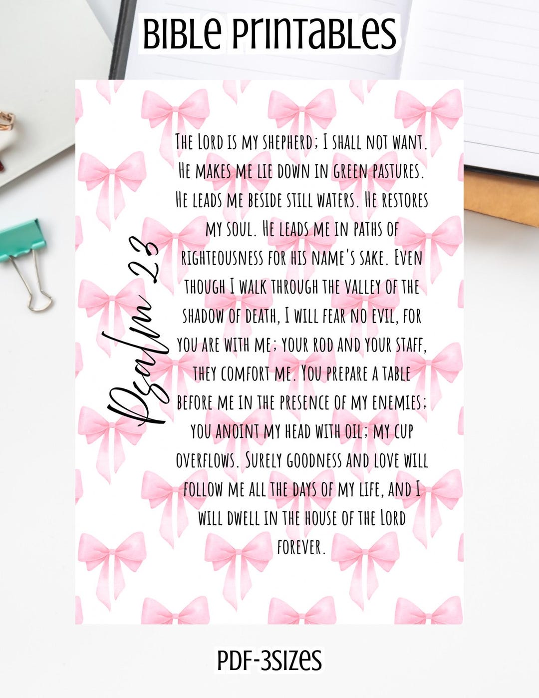 Bible Psalm 23 War Binder Loaded Bible Printout Pink Bow | PDF Print ...