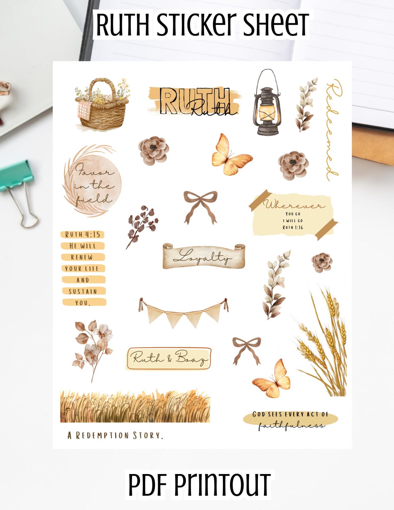 Printable Bible Journaling Stickers RUTH - Etsy