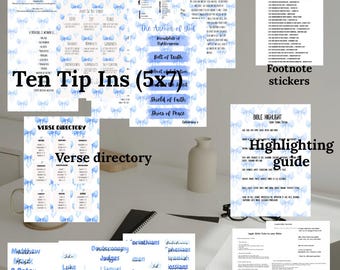 Kit completo de impresión de la Biblia Blue Bow / Impresión en PDF / Incluye plantillas, encabezados e instrucciones / Kit de inicio