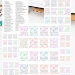 May include: A printout of Bible topical tabs with a list of verses. The tabs are in various pastel colors with a dotted pattern. The text "BIBLE TOPICAL TAB PRINTOUT" is at the top, and "PDF" is at the bottom.