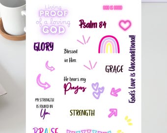 NEON bible sticker printout | PDF print | printable bible stickers | PDF books of the bible | bible stickers| Bible journaling stickers