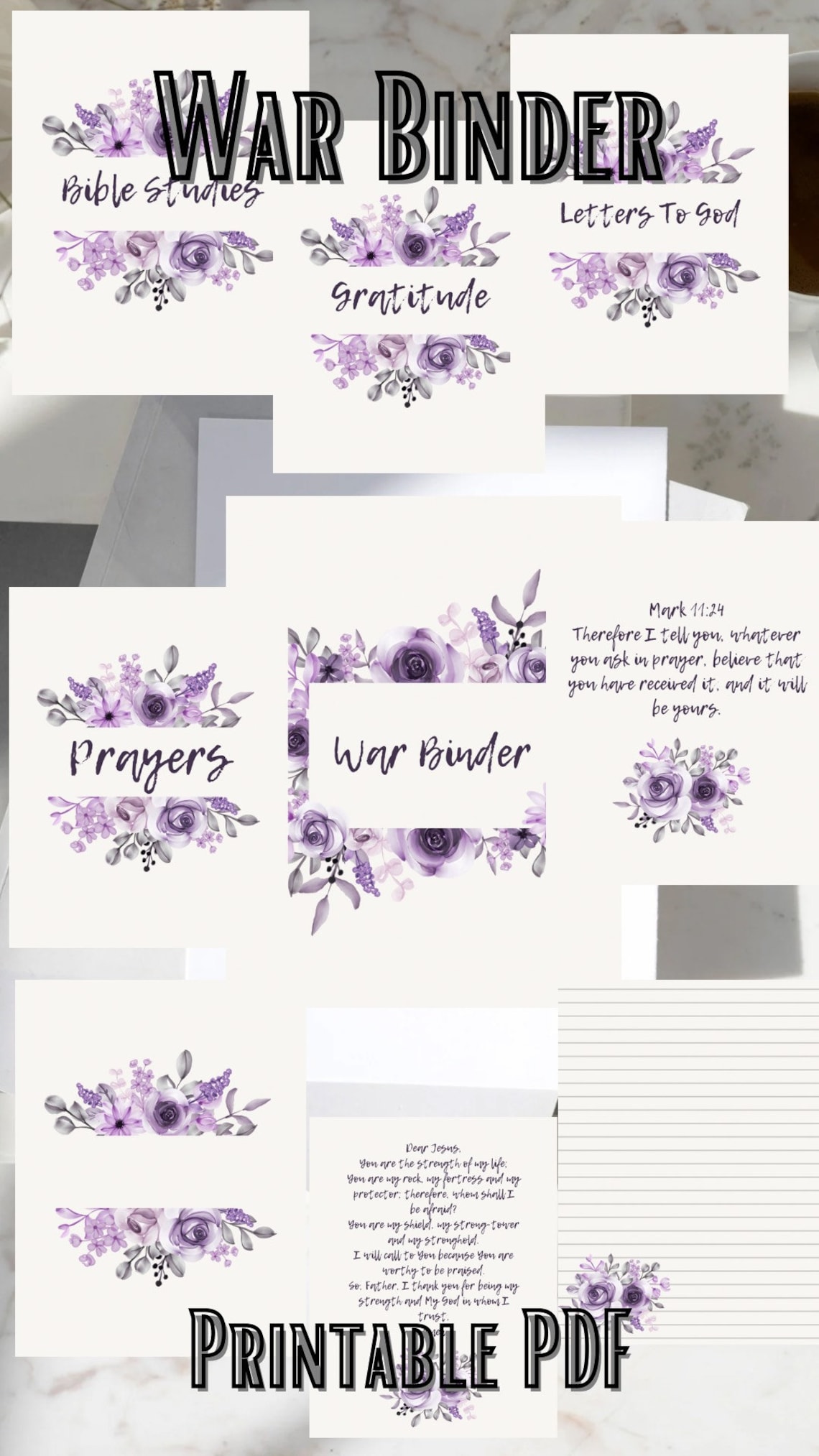 Purple Floral Watercolor War Binder | Bible Planner | War Binder Print ...