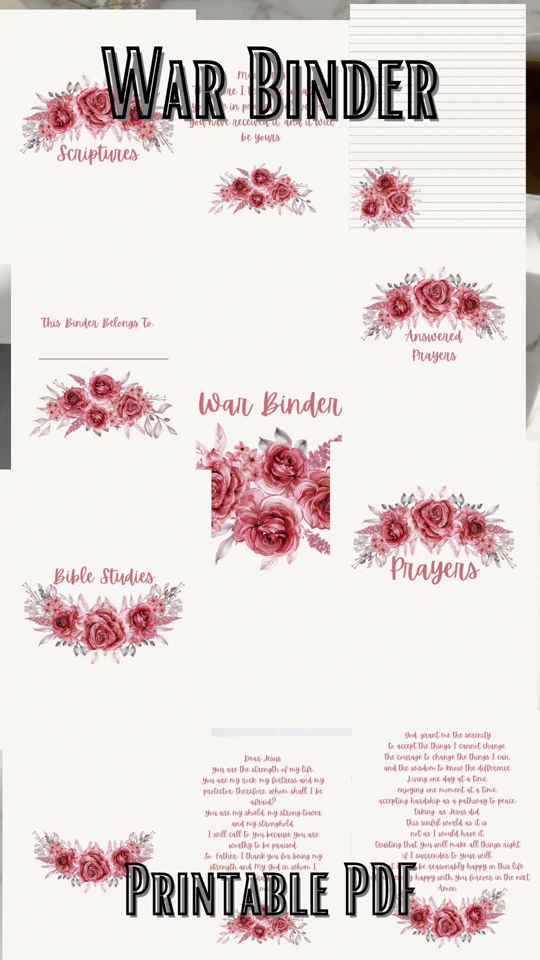 Burgandy Floral Watercolor War Binder Bible Planner War Binder Print ...