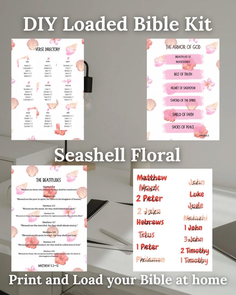 Seashell and Floral Complete Loaded Bible Printout Kit | Tip Ins ...