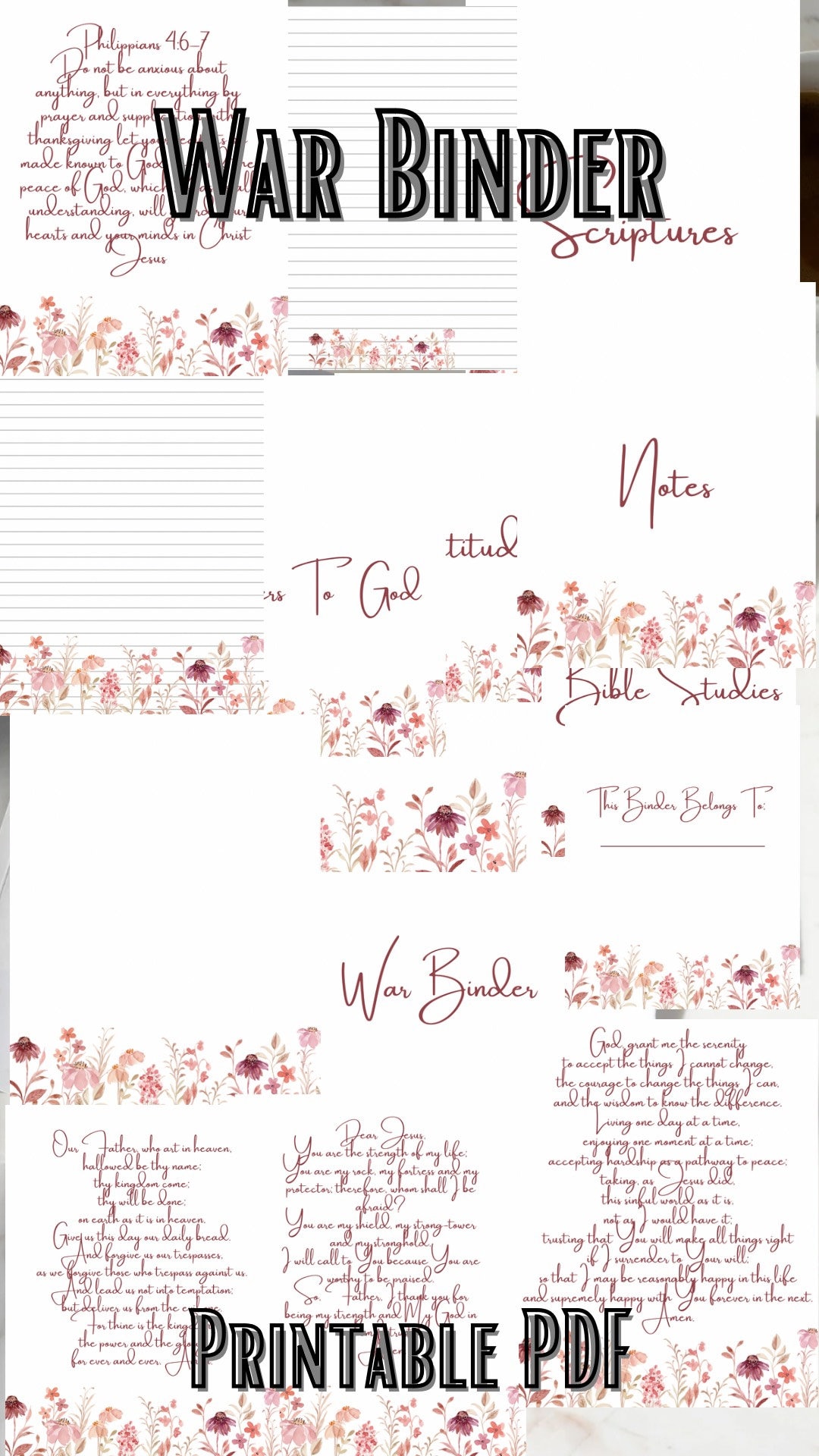 Wildflowers War Binder Print Out | War Binder Print | Luxury White Gold ...