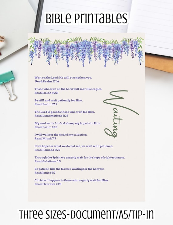 Waiting topical with scripture prompts | PDF print | tip in | verse by topic | bible study binder DIY | Starter kit