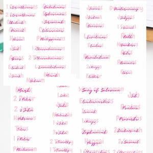 bible study printout | PDF print | prayerful woman | printable bible name labels | PDF books of the bible | bible stickers DIY pink