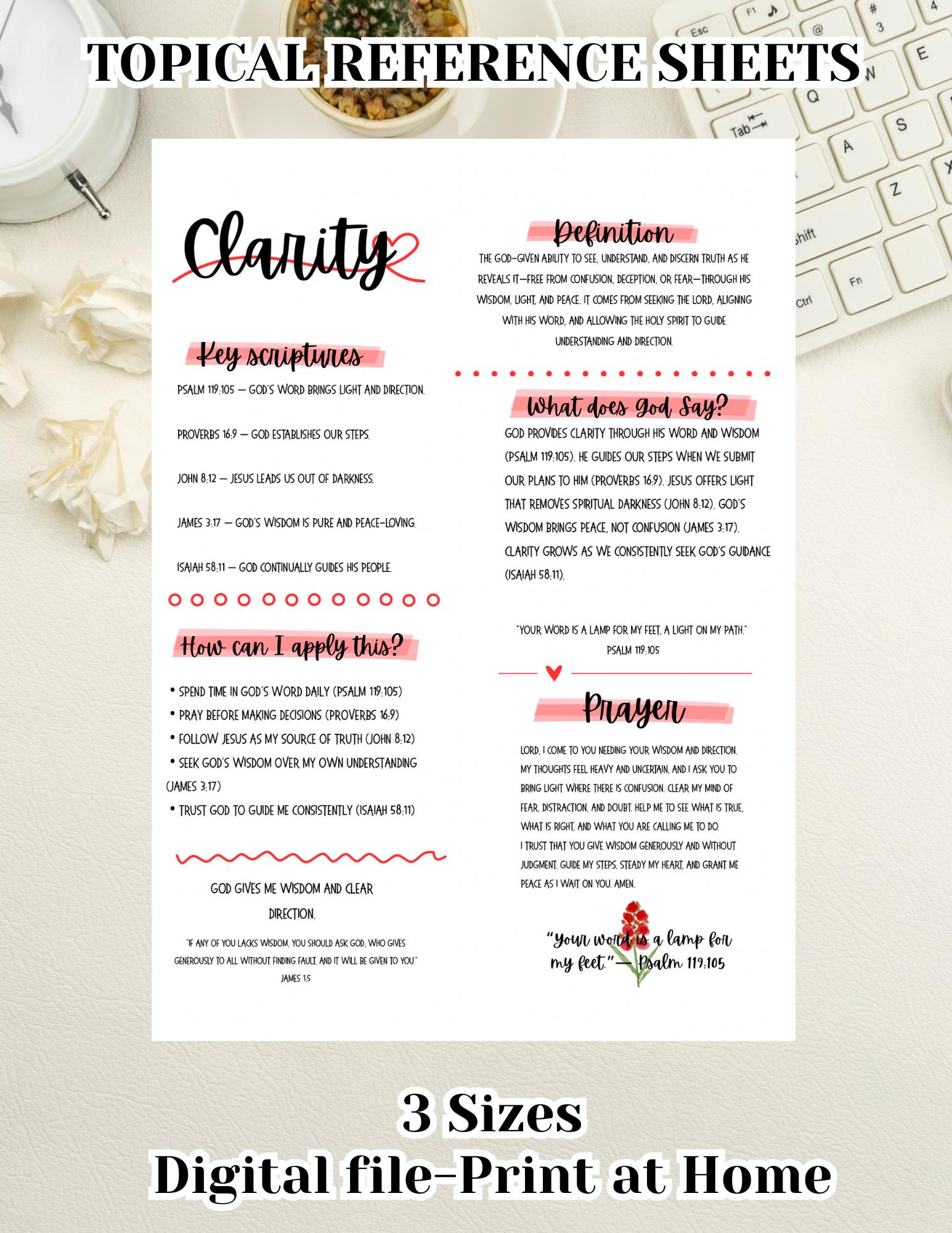 CLARITY Topic Reference Sheet Printable 3 Sizes - Etsy