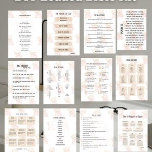 May include: A DIY Loaded Bible Kit with various pages featuring Bible verses and themes. The pages include "The Armor of God," "The Beatitudes," "Psalm 23," and "The Ten Commandments." The text "Print and Load your Bible at home" is at the bottom.