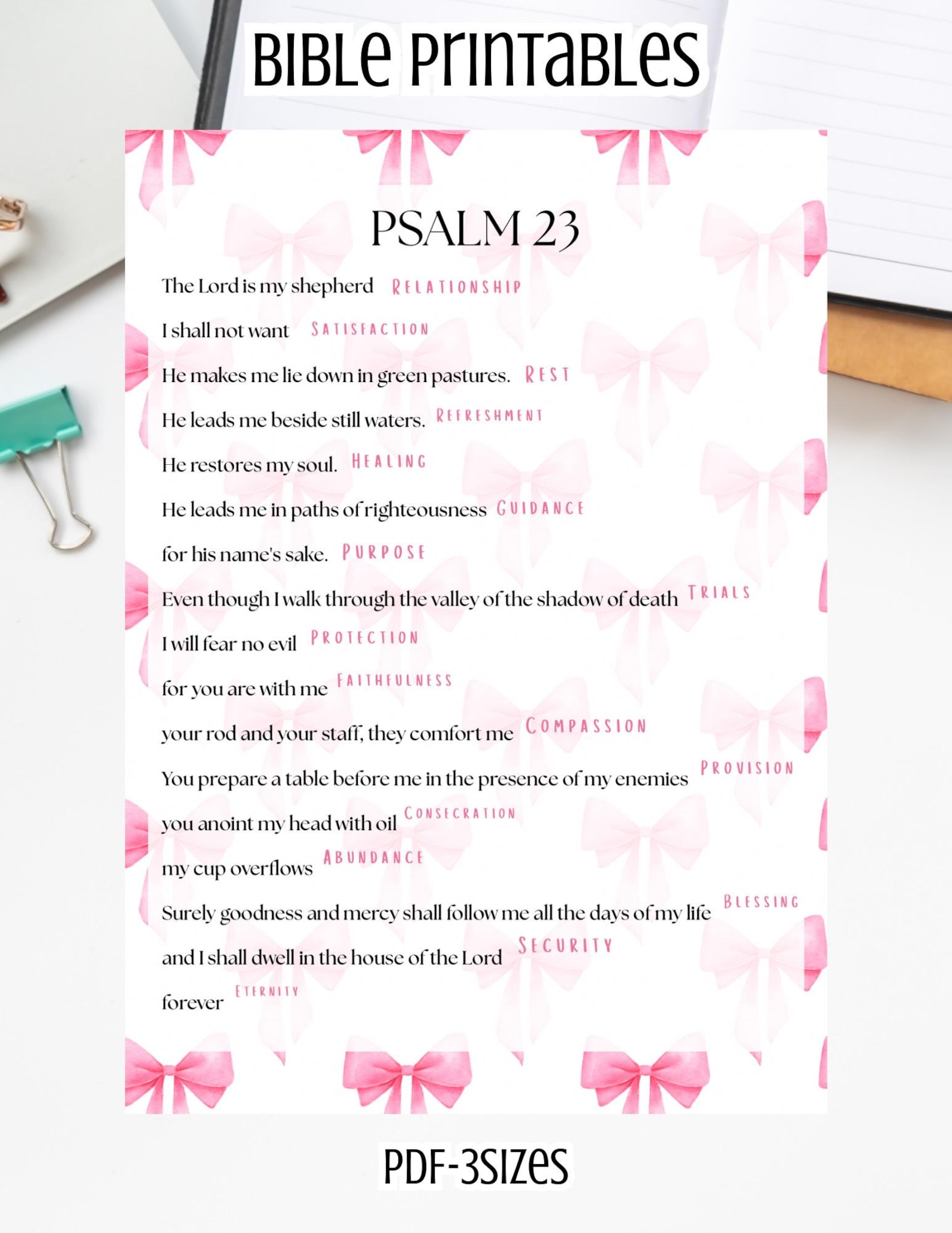 Bible Psalm23 War Binder Loaded Bible Printout Pink Bow | PDF Print ...