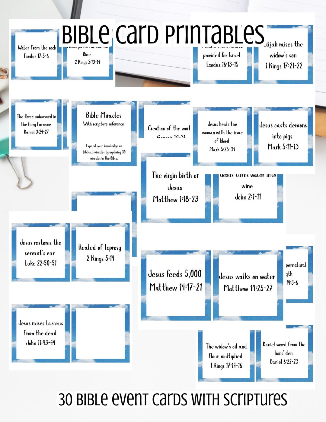 30 BIBLE Miracles Cards Printout 30 Cards | PDF Print | Prayerful Woman ...